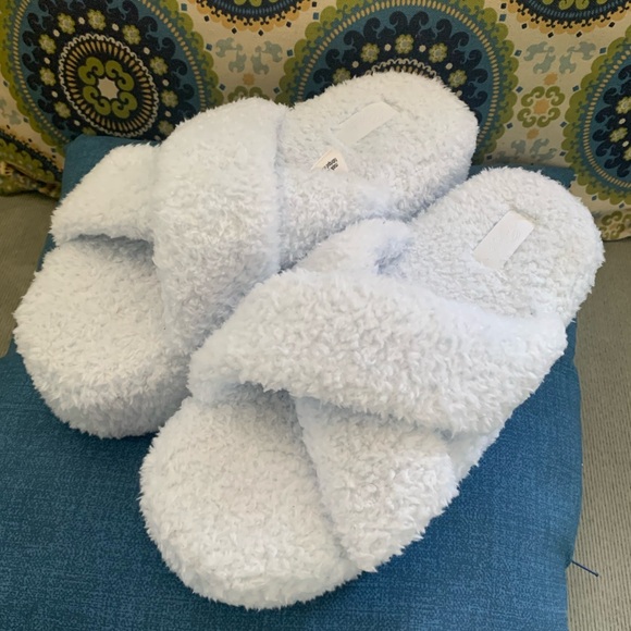 Victoria’s Secret PINK CO-ZZZY Fleece Platform Slipper Size L Hydrangea Blue - Picture 1 of 7